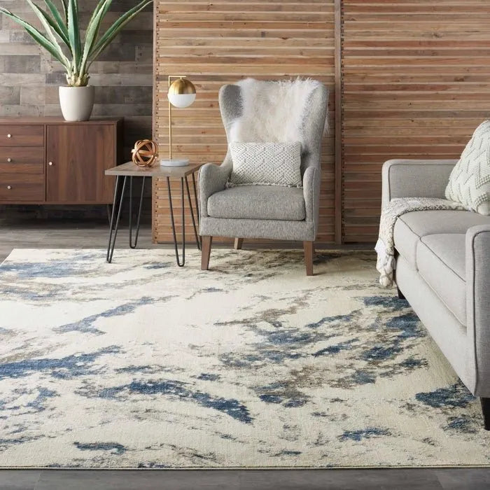 Silky Textures SLY03 Blue/Ivory/Grey Rug - Baconco