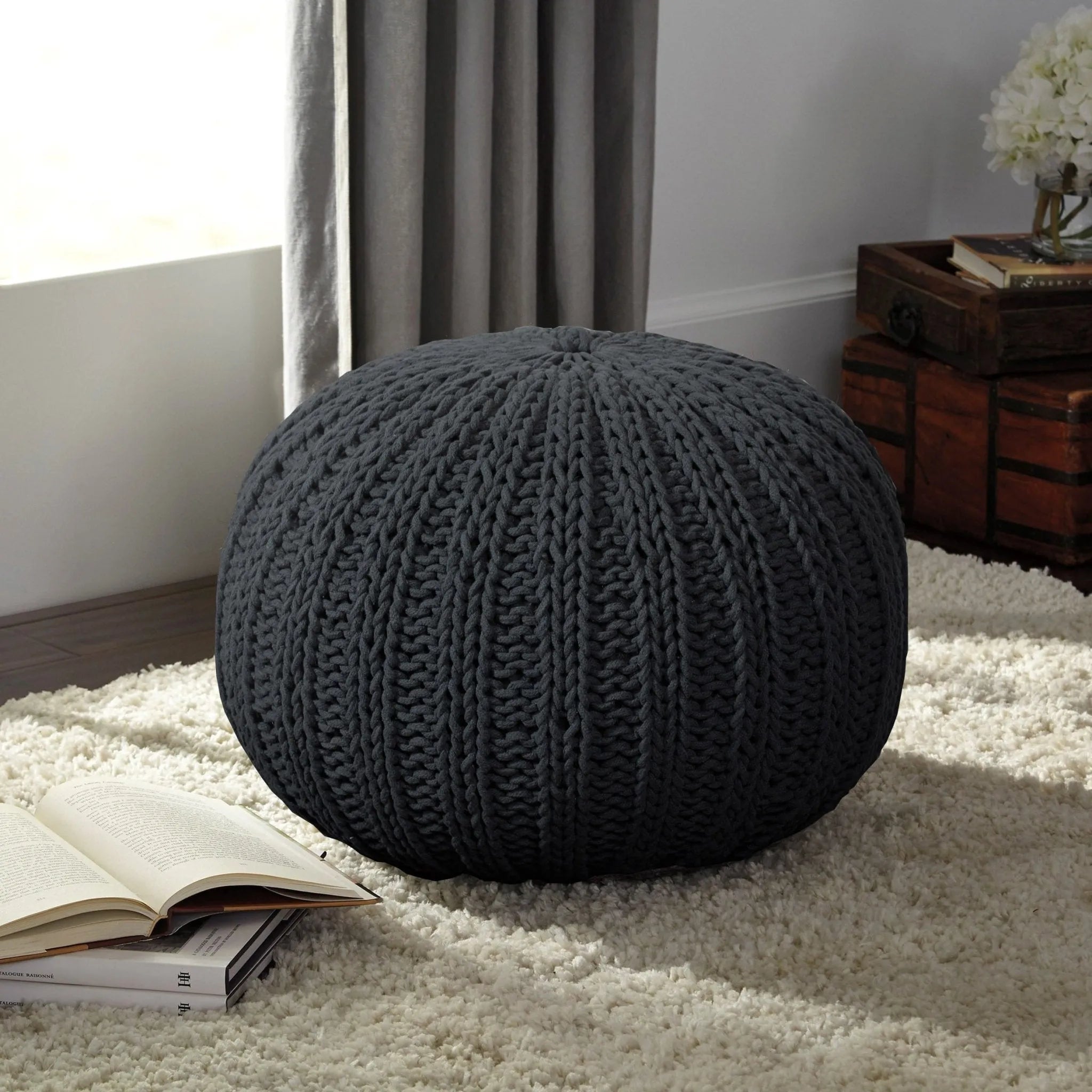 Sleek Charcoal LR08124 Pouf - Baconco