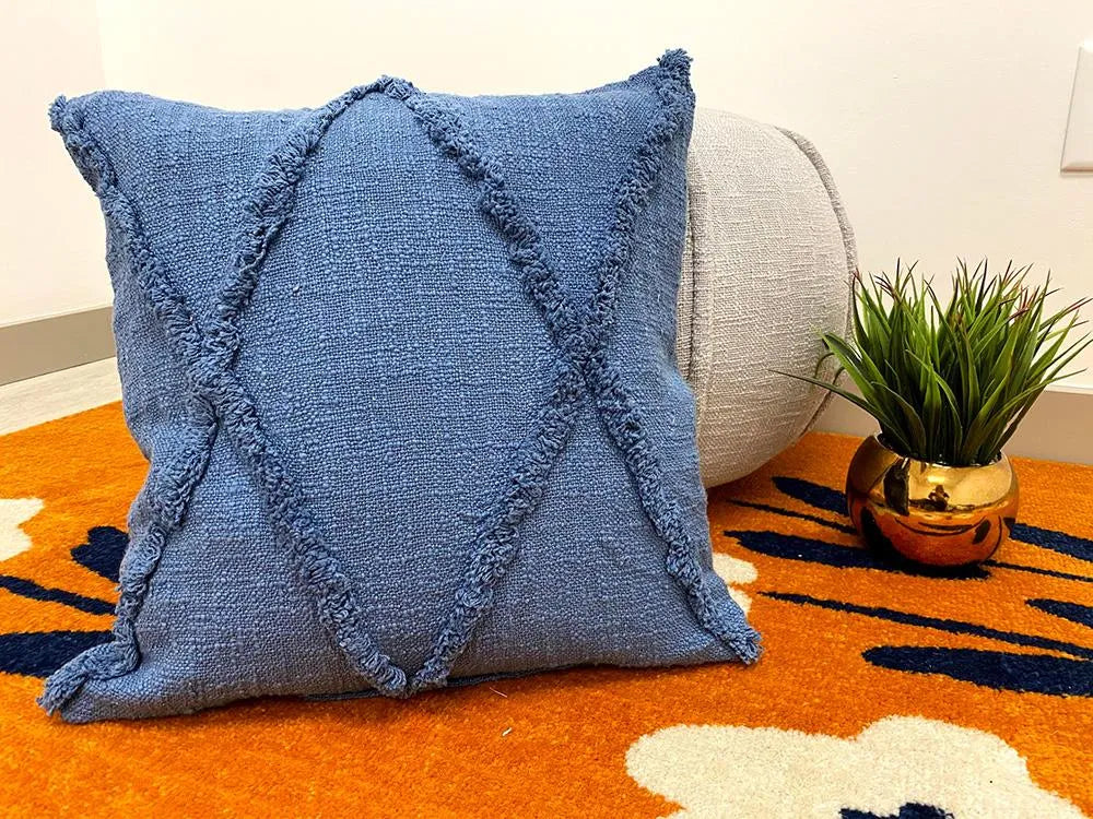 Solid Denim Blue Diamond Tufted LR07324 Throw Pillow - Baconco