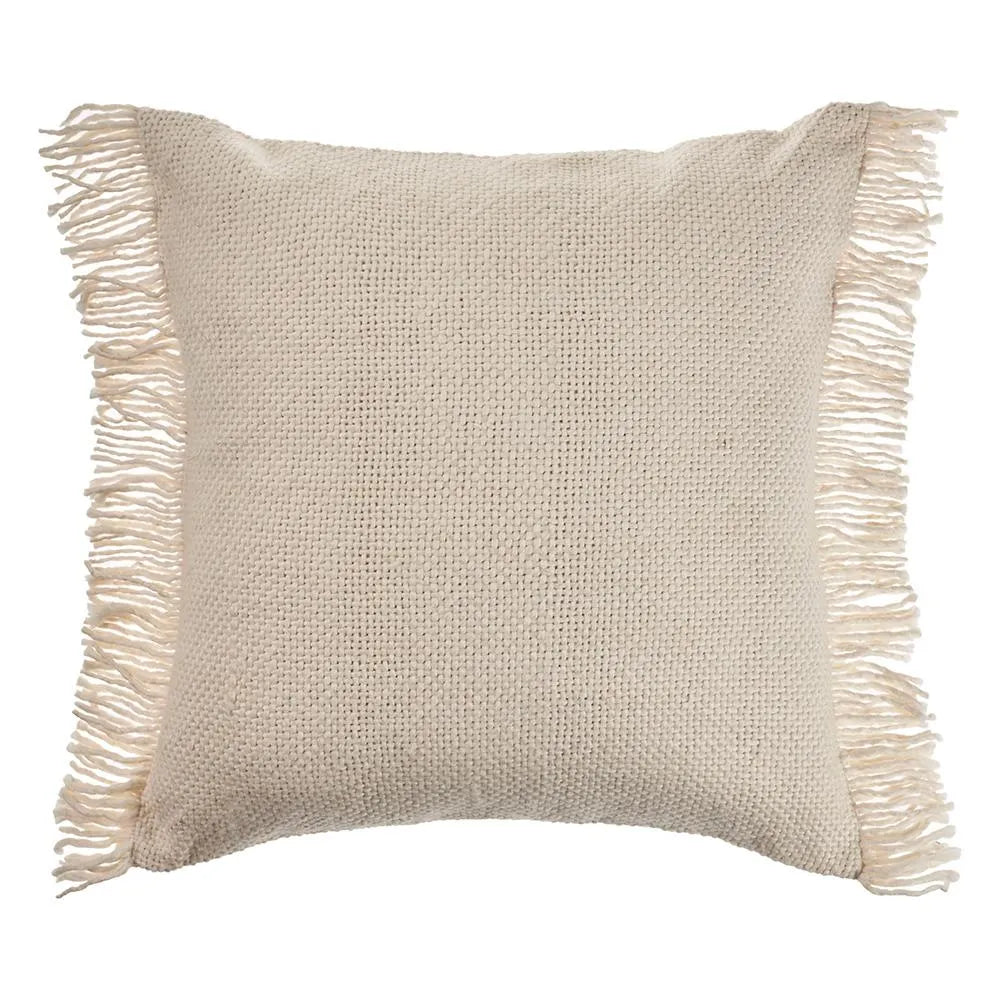 Solid Ivory Woven with Fringe LR07519 Throw Pillow - Baconco