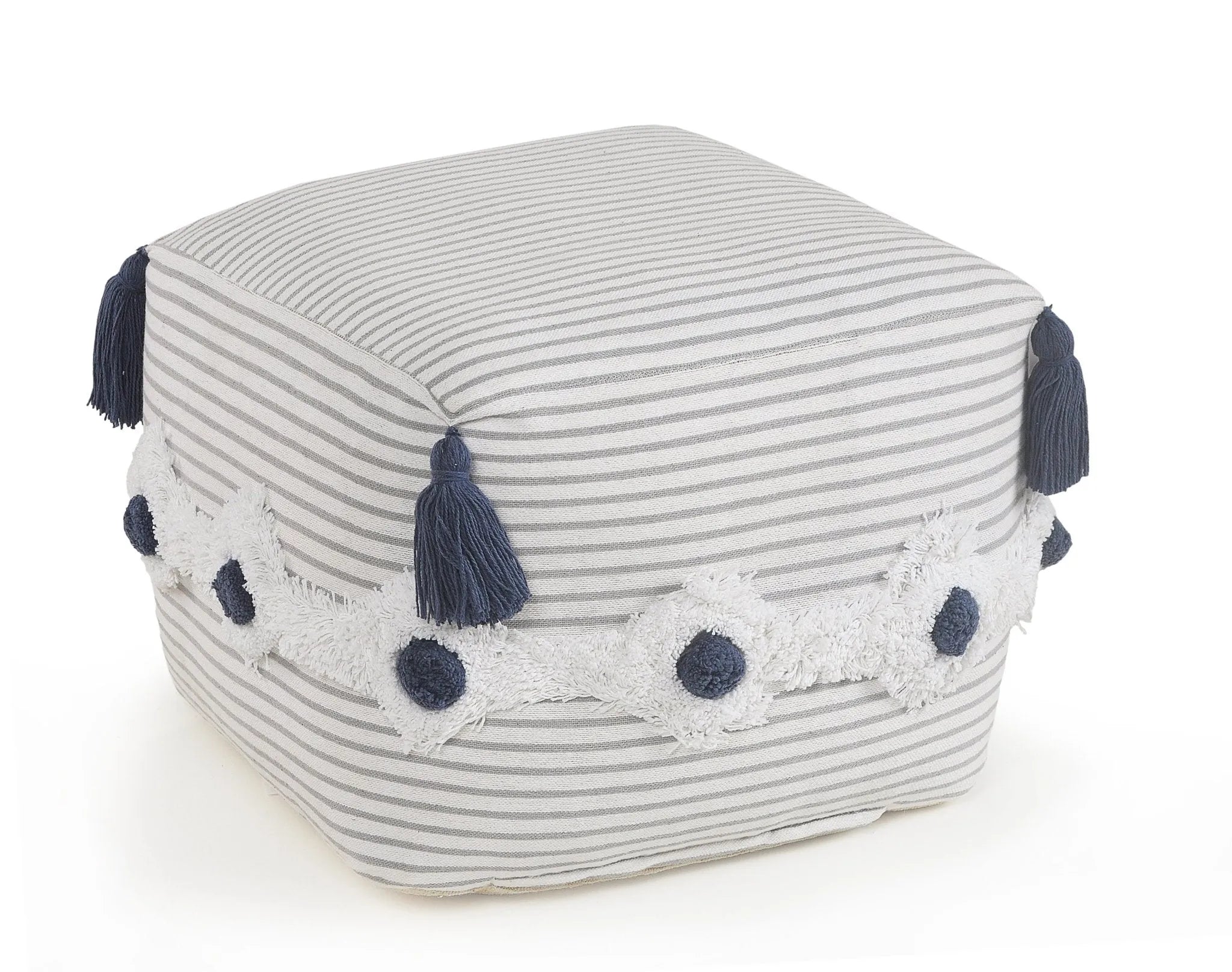 Striped Gray and Ivory Tufted  LR99769 Pouf - Baconco