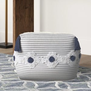 Striped Gray and Ivory Tufted  LR99769 Pouf - Baconco