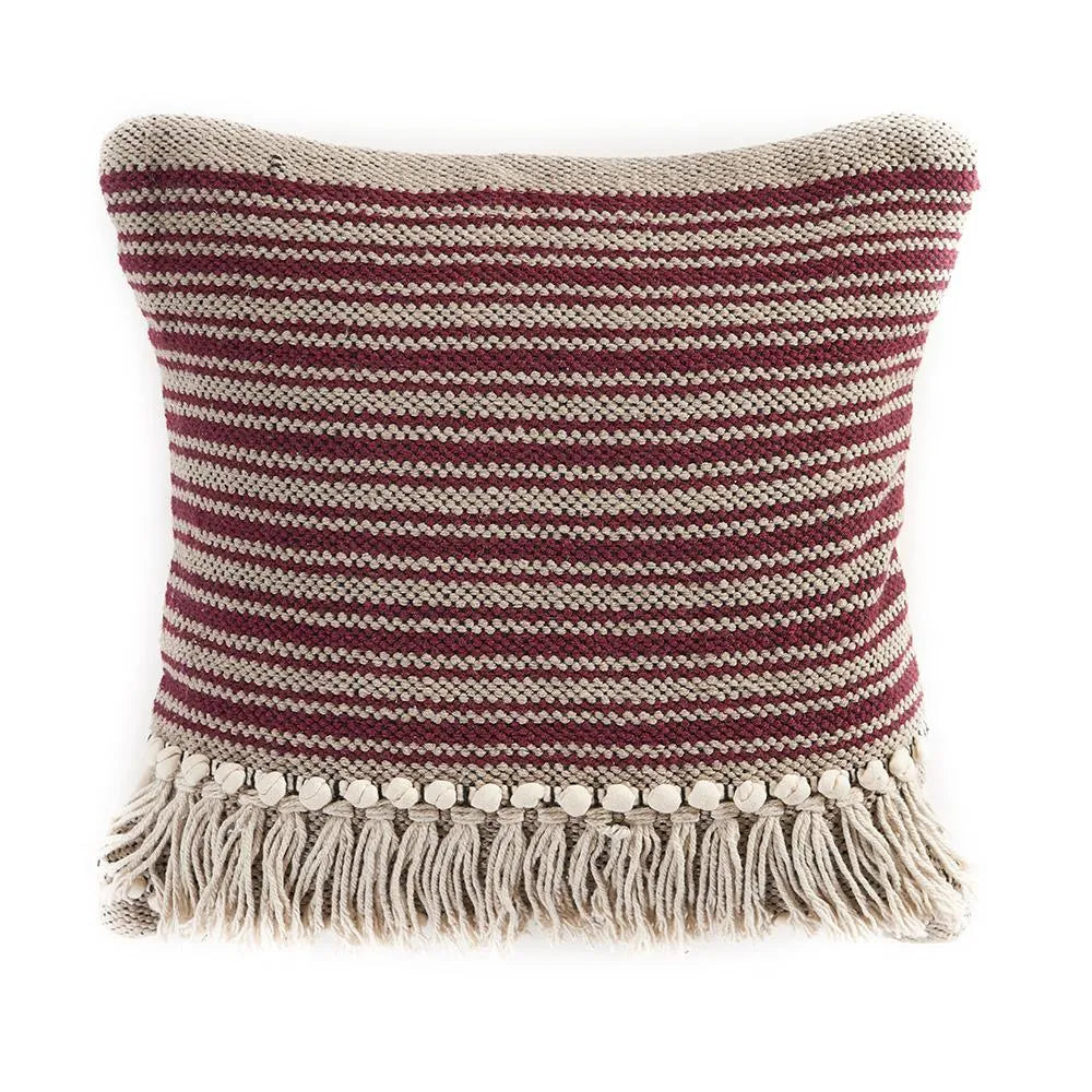 Striped Maroon Fringed LR07316 Throw Pillow - Baconco