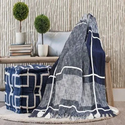 Sundry 80167NNV Natural Navy Throw Blanket - Baconco