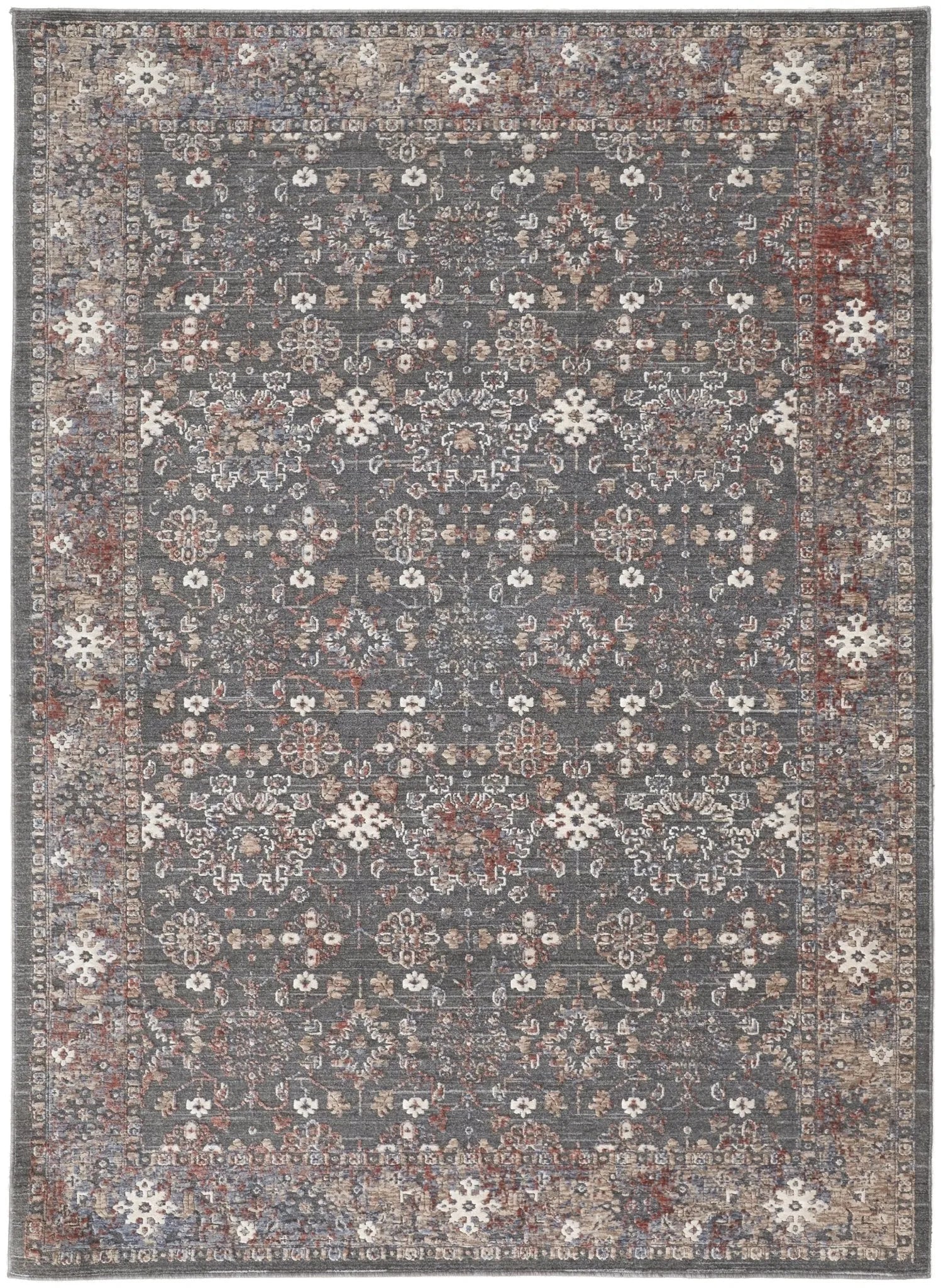 Thackery 39Cyf Gray/Red Rug - Baconco