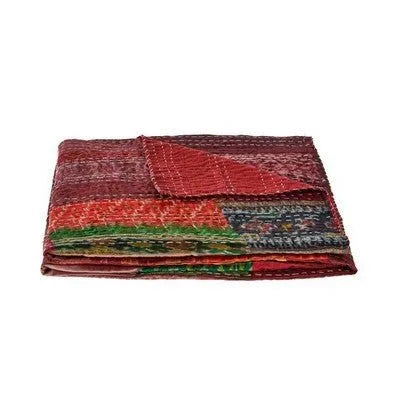 Tonal Maroon Kantha LR80157 Throw Blanket - Baconco