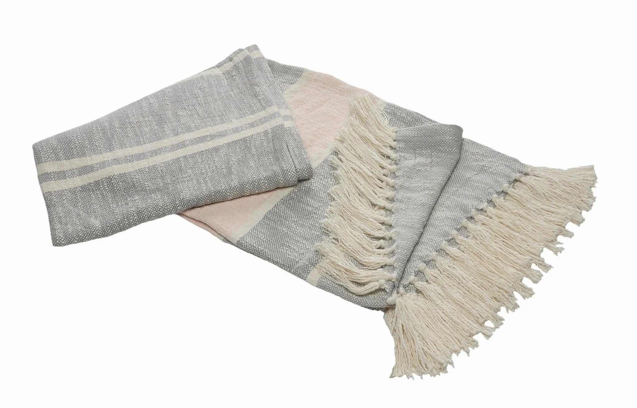 Touch of Blush Striped with FringeLR80183 Throw Blanket - Baconco