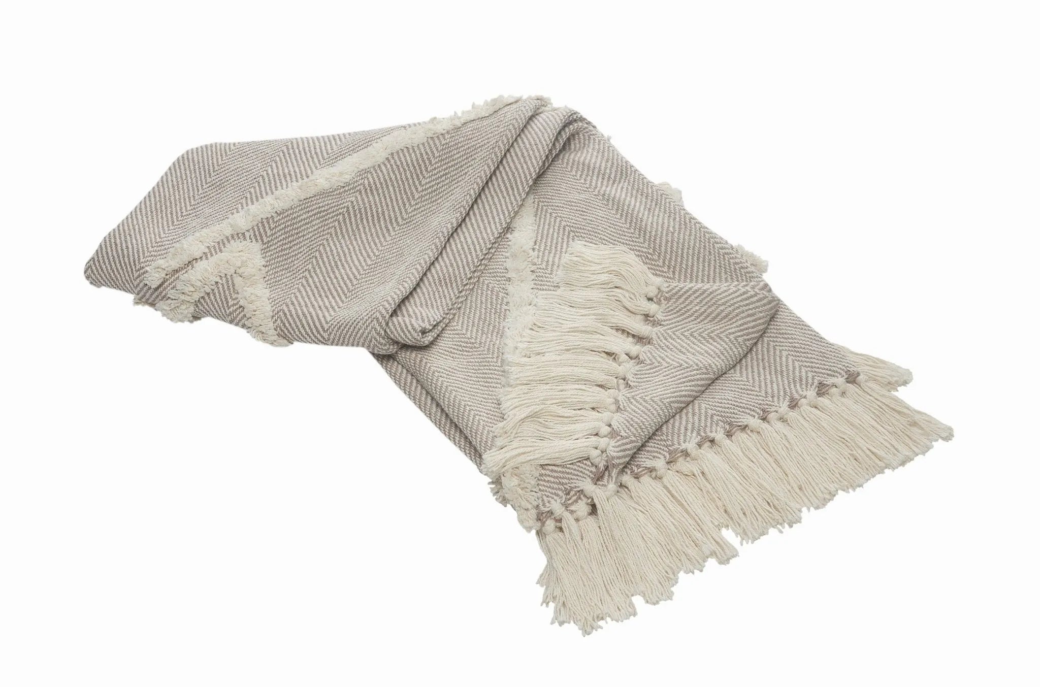 Tufted Geometric Beige and Cream with Fringe LR8018 Throw Blanket - Baconco