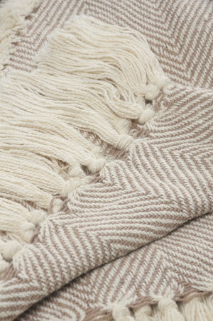 Tufted Geometric Beige and Cream with Fringe LR8018 Throw Blanket - Baconco