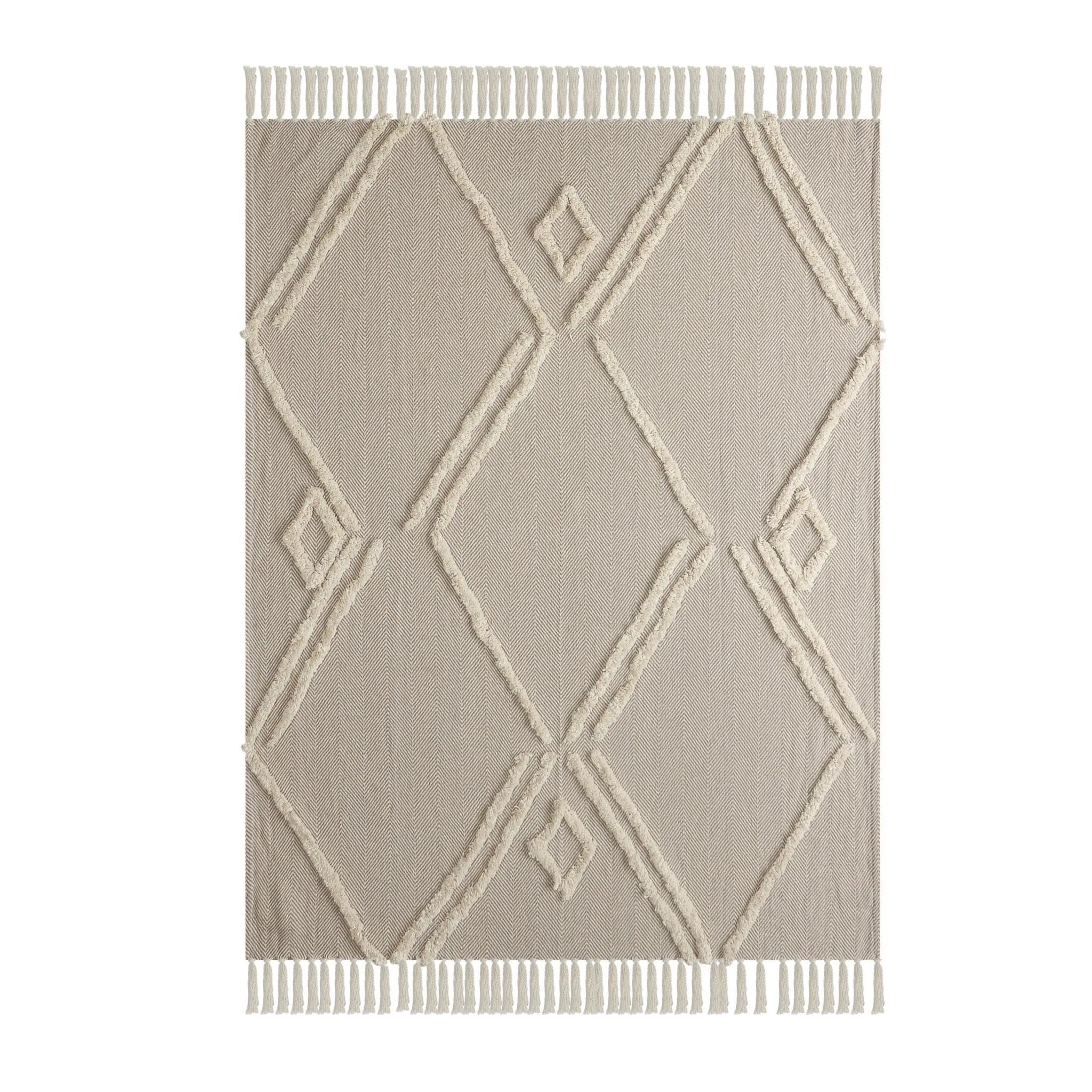 Tufted Geometric Beige and Cream with Fringe LR8018 Throw Blanket - Baconco