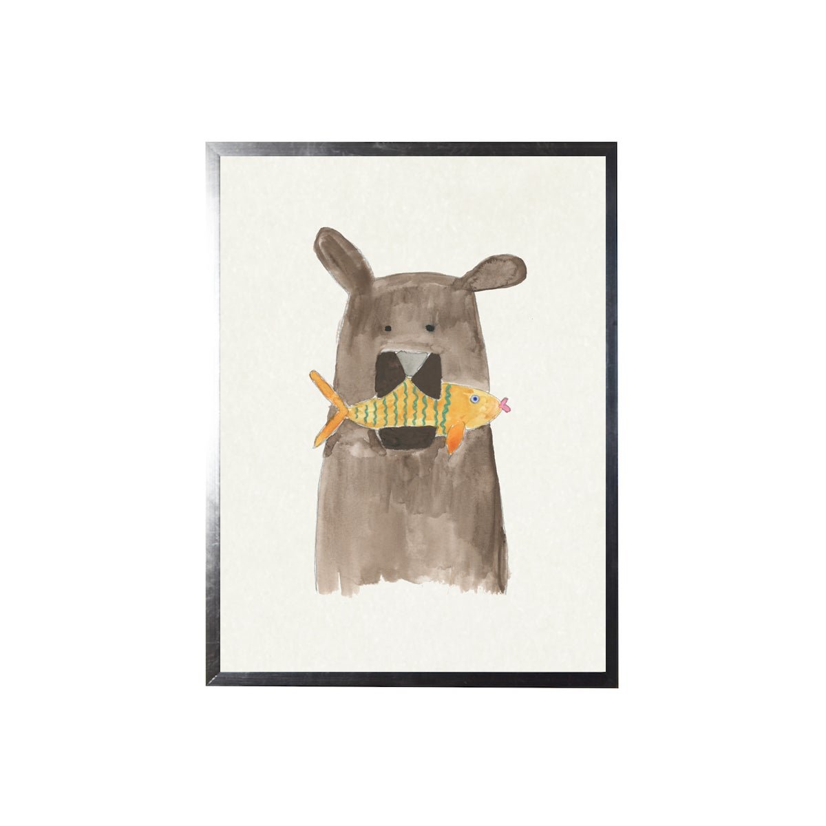 Watercolor Bear with Fish Framed Art - Baconco