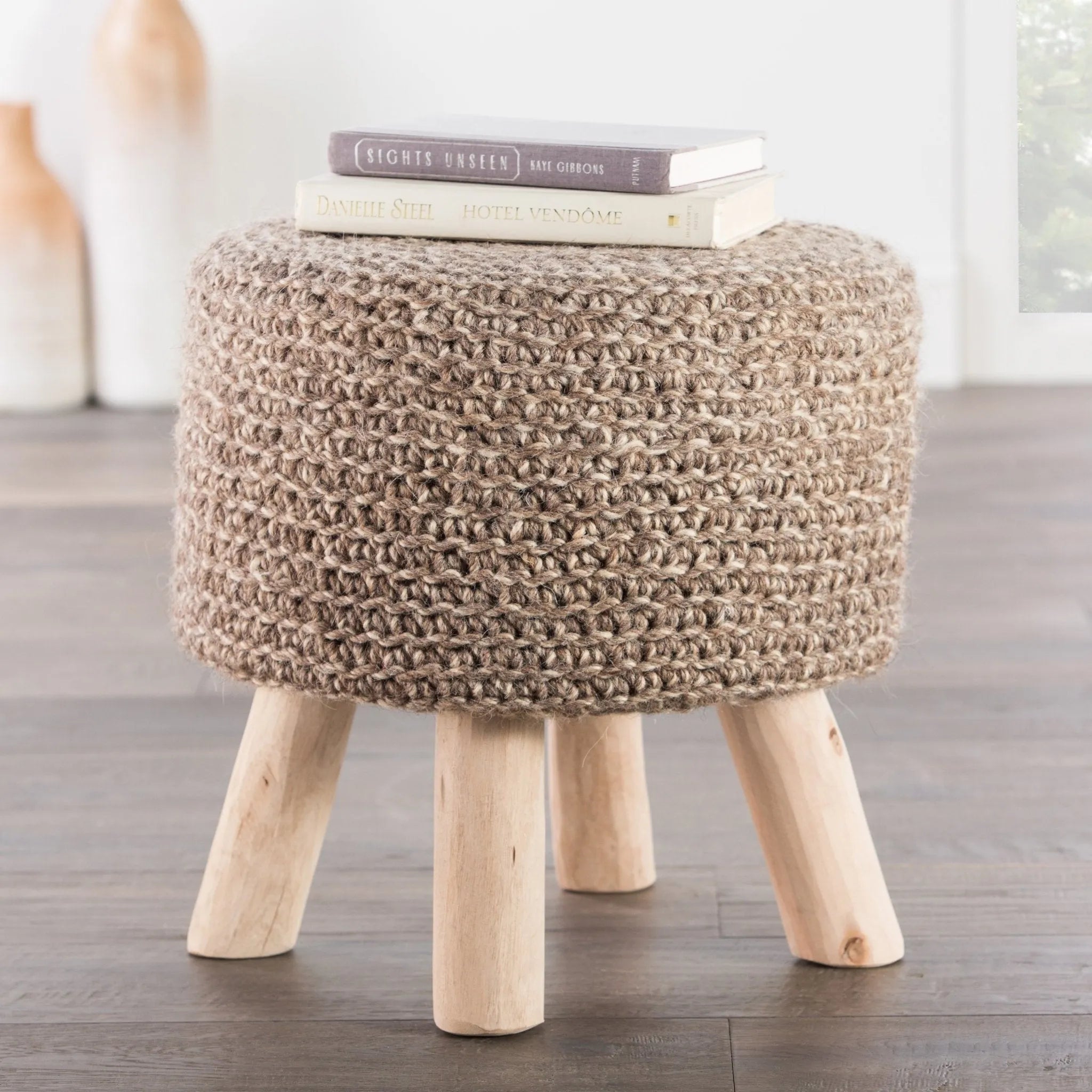 Westport WES02 Montana Stool Taupe Pouf - Baconco