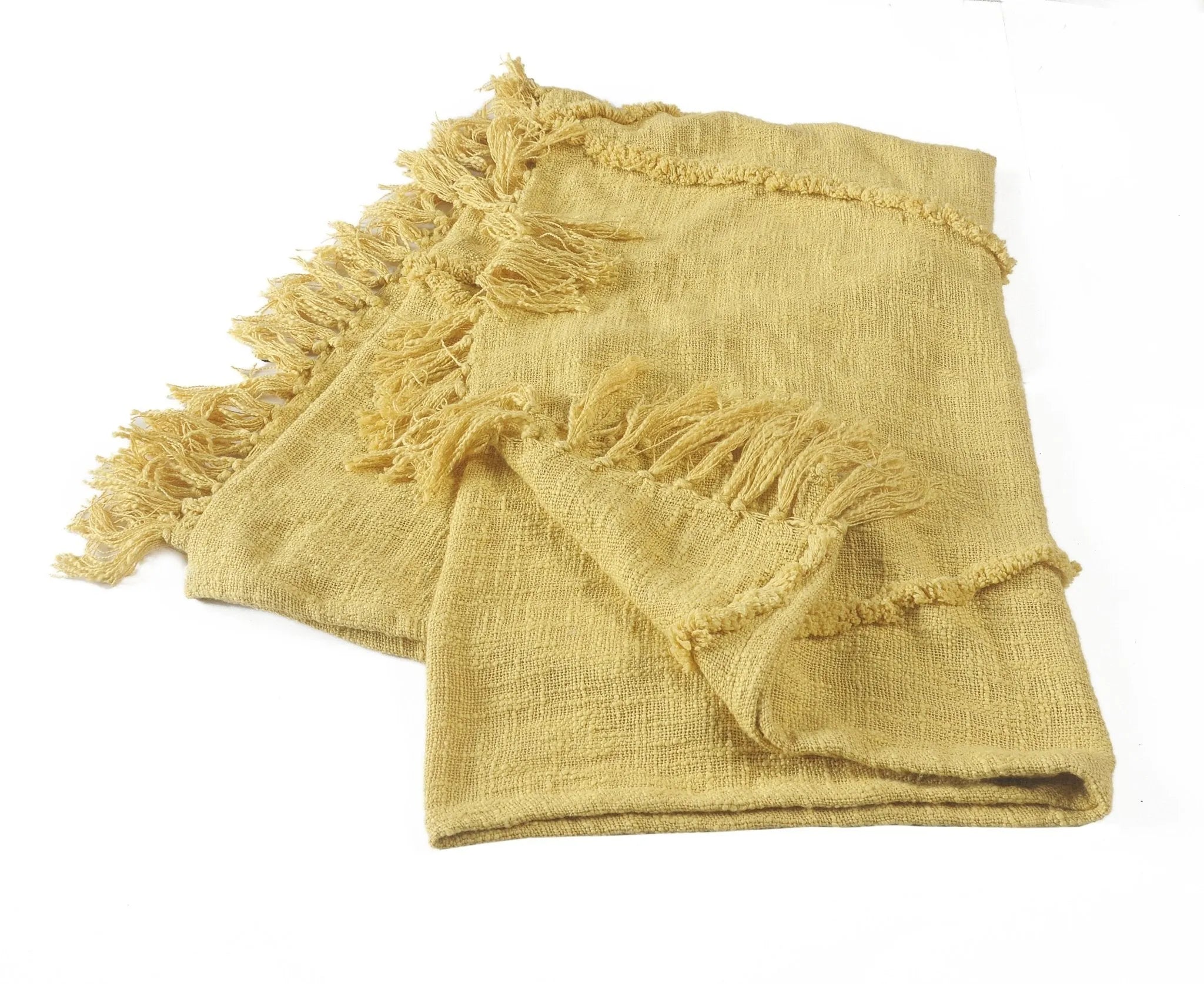 Yellow Tufted and Fringed  LR80177 Throw Blanket - Baconco