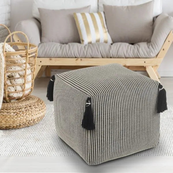 Zadia 99763GIV Grey/Ivory Pouf - Baconco