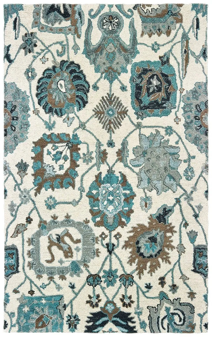 Zahra 75503 Ivory Blue Rug - Baconco